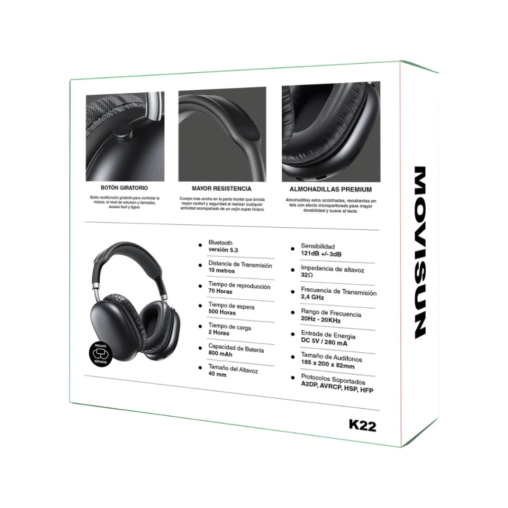 Audífonos Inalámbricos Movisun K22 Negro