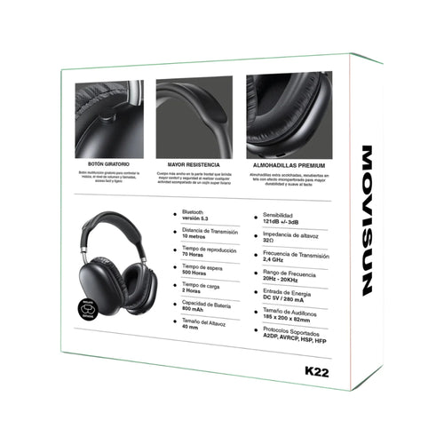 Audífonos Inalámbricos Movisun K22 Negro
